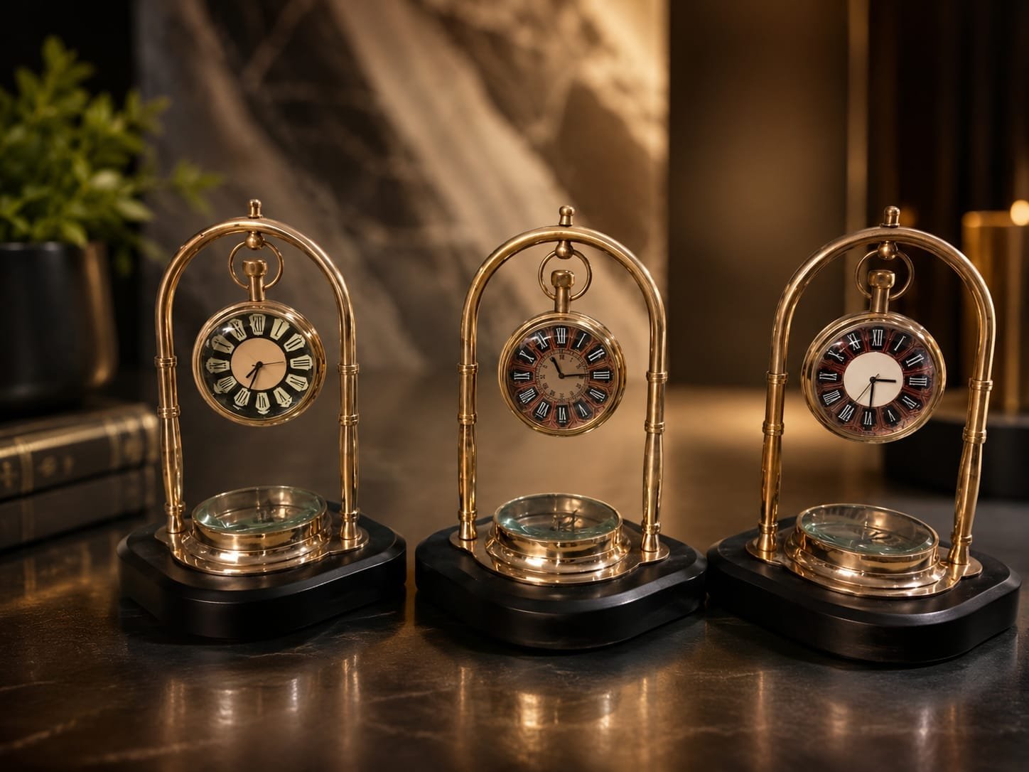 Heritage Brass Desk Clock Trio